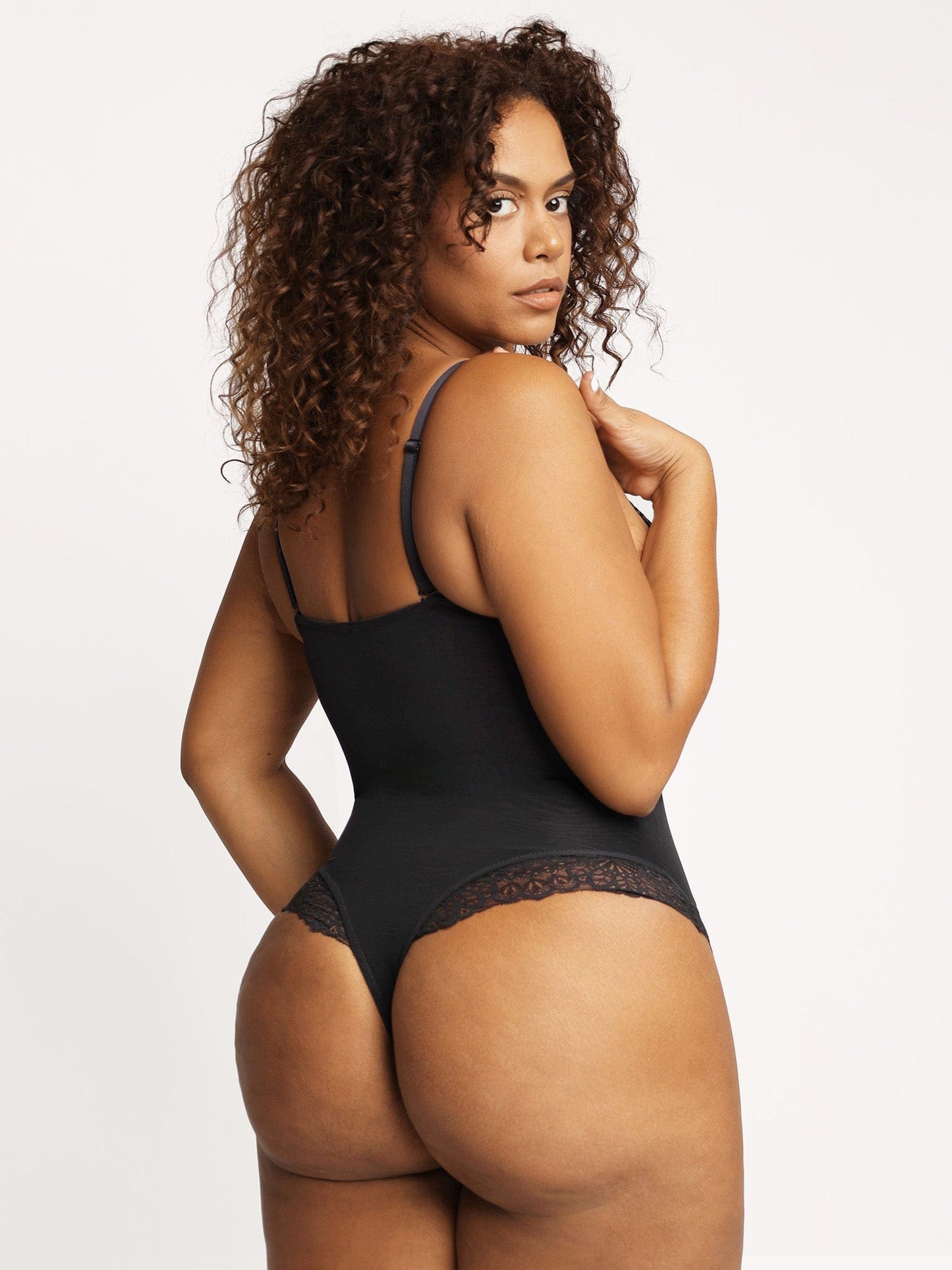 Shapewear Lace Deep-V Neck Bodysuits or Faux Leather Skirts